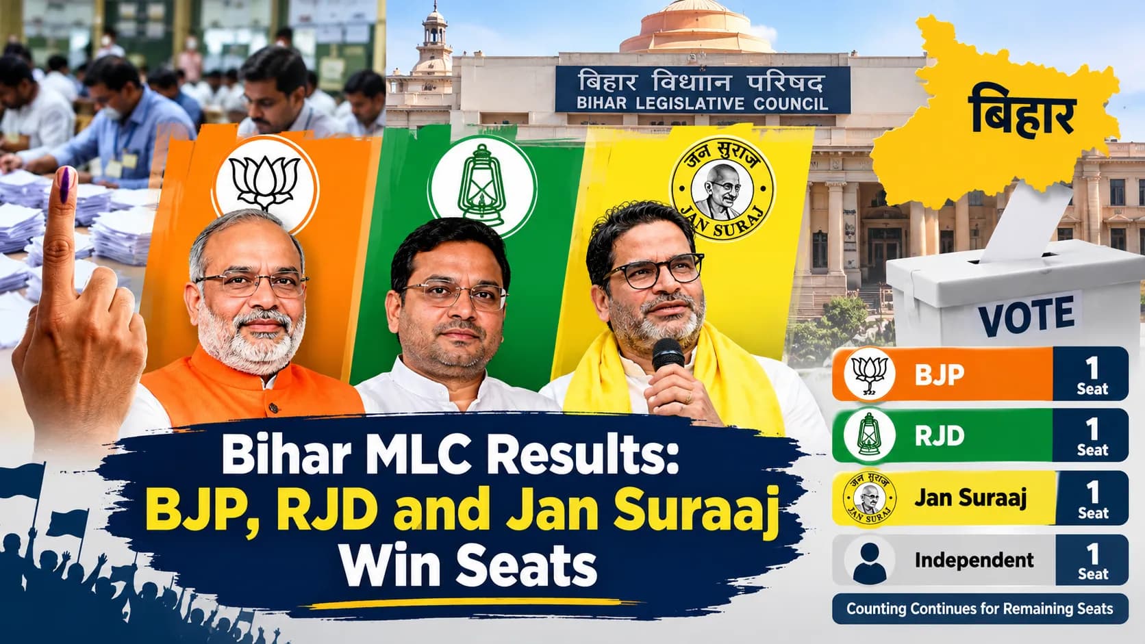 Bihar MLC Election Results 2026: BJP, RJD, Jan Suraaj and Independent Candidates Win as All Four Sitting MLCs Lose